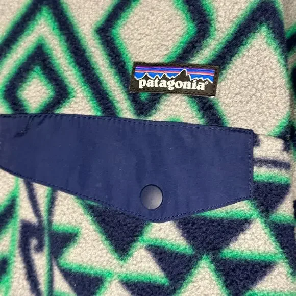 Vintage Patagonia Printed Snap-T Montana Siete Feather Grey Synchilla Size XS